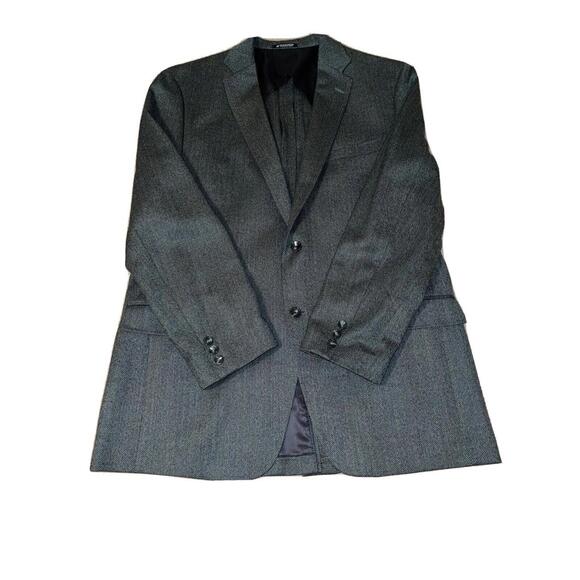 Vintage Mens Sports Coat 46R Jacket Blazer Herringbone Hart Schaffner Marx Gray - Picture 1 of 8